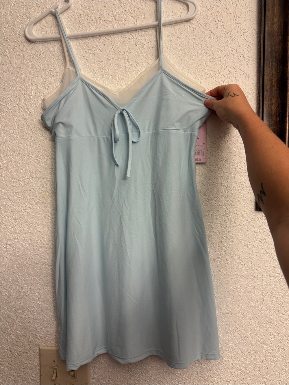 wild fable Light Blue Slip Nightdress with Front Tie